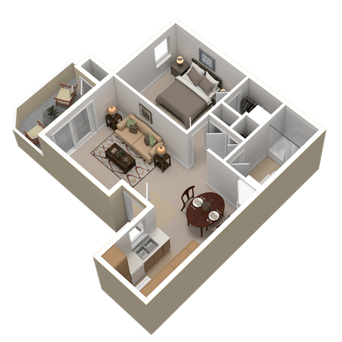Floor plan for 1 bed, 1 bath, 585 sqft